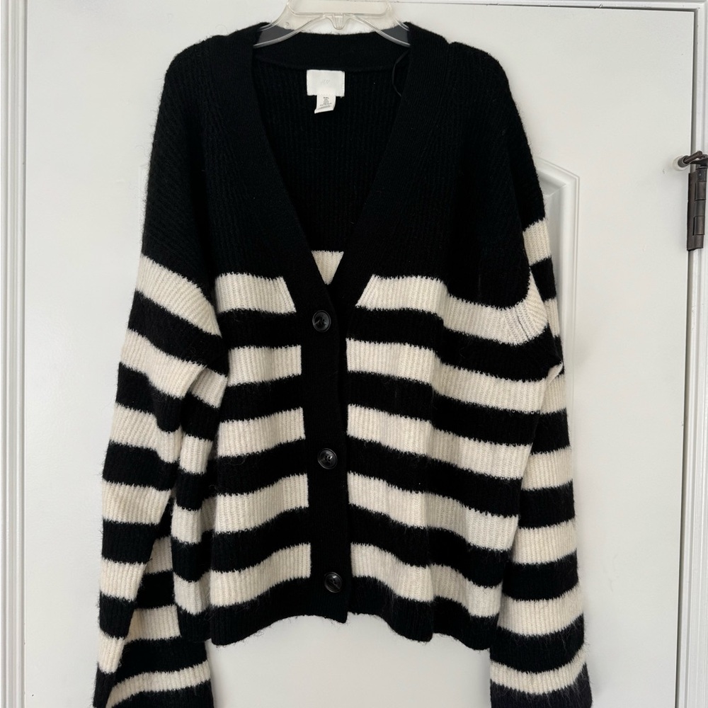 H&M Black and White Striped Cardigan